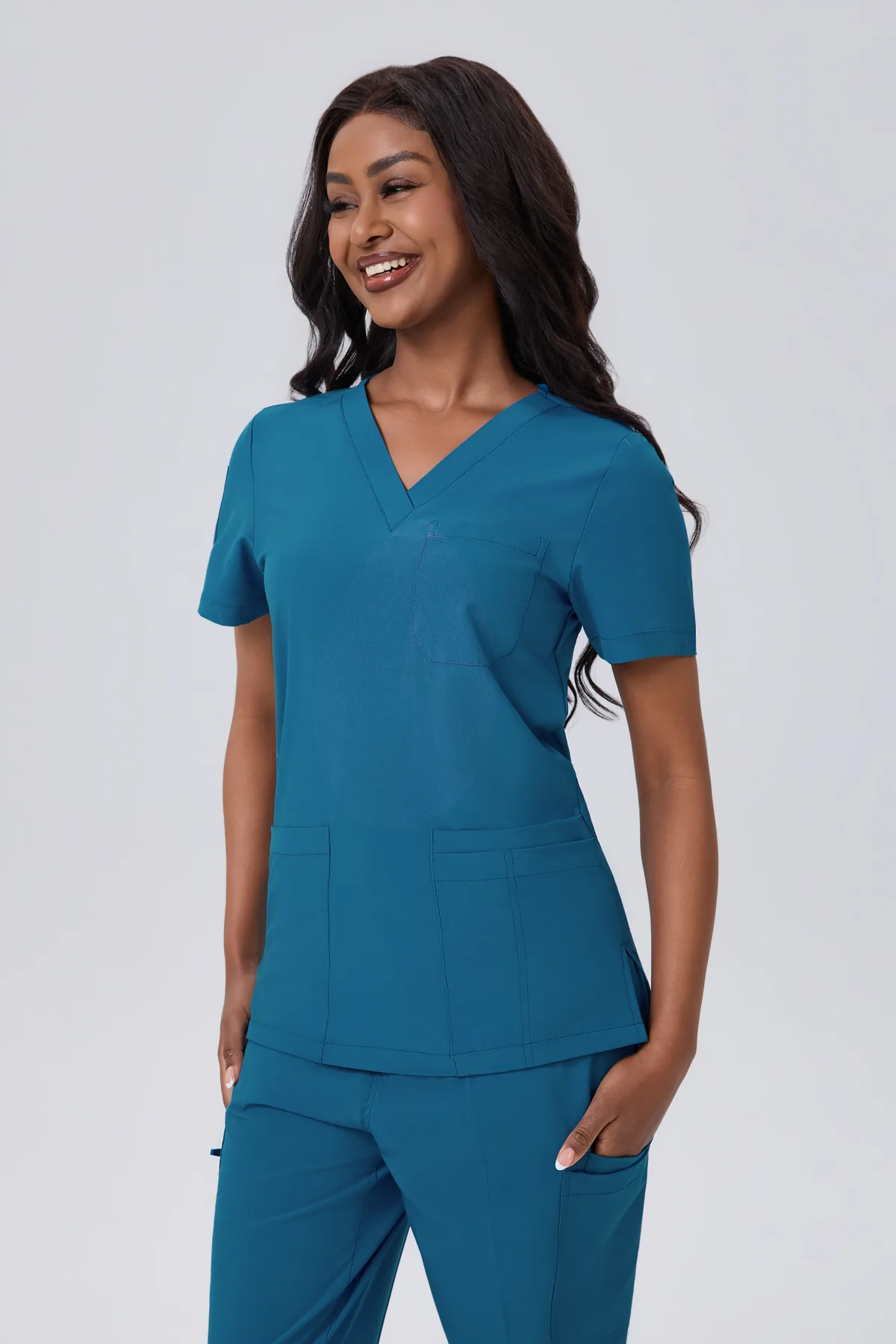 Angel Guard medical scrub set worn by a healthcare professional